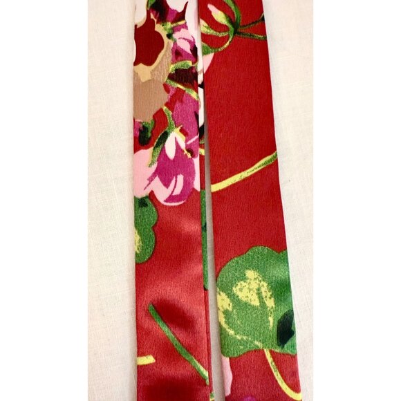 Red Floral Slim Silk Scarf 34in Satin Accessory Hat Head Ponytail Bow Purse No31 - Picture 4 of 8